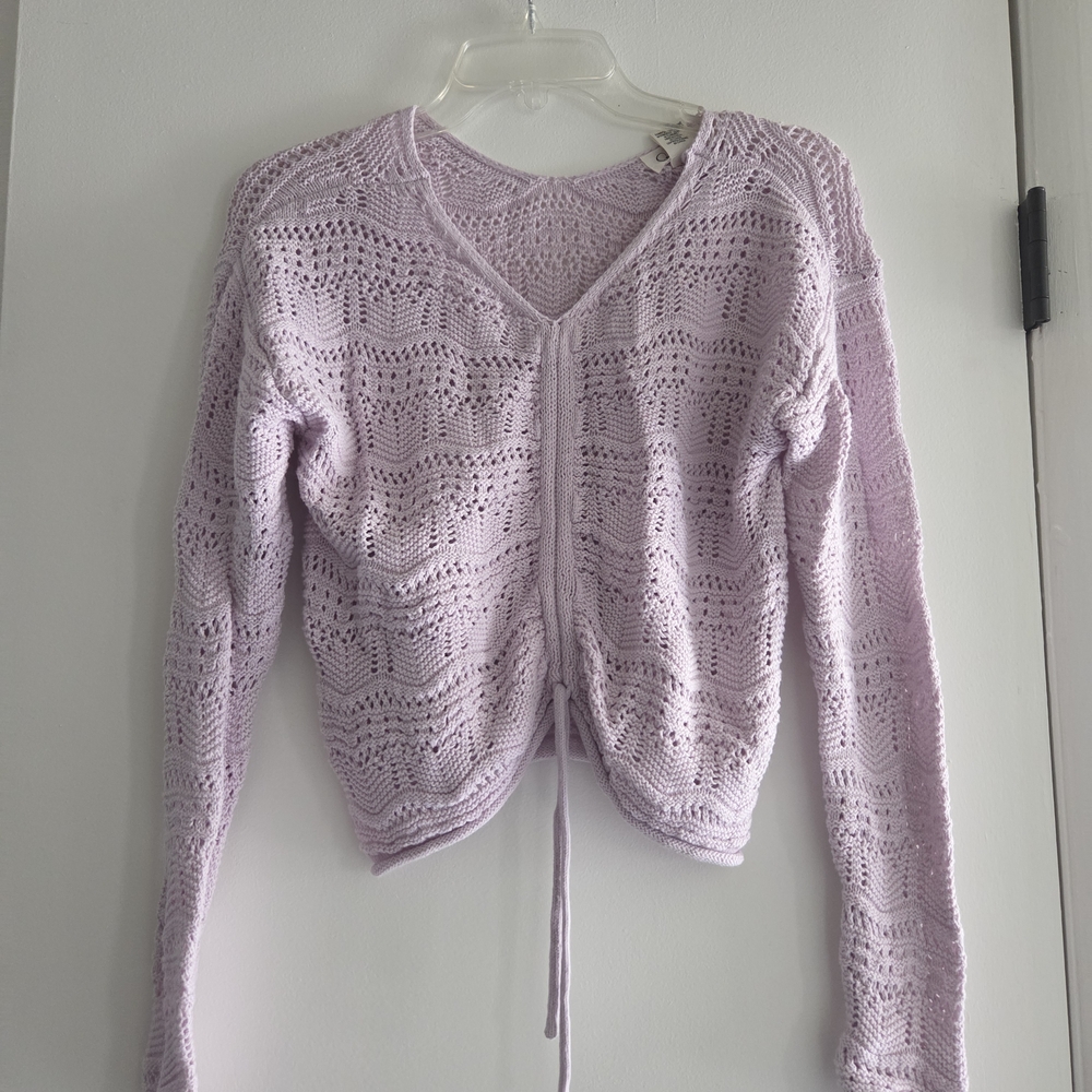 Jessica Simpson Lilac V-Neck Lace-Knit Tie-Front Sweater